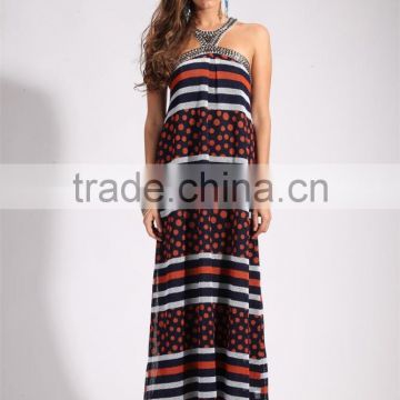 ladies' chiffon print side slit maxi dress