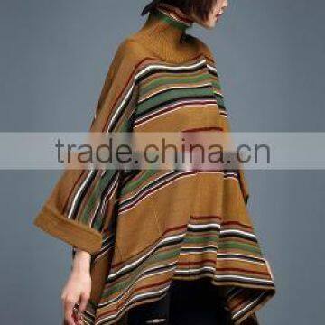 2016 New Fashion Korean Style Mid Long High Collar Women Stripe Batwing-sleeved Pullover Sweater photo-2