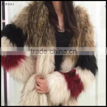 2015 Fashion Gradient Color Winter Luxurious Women Raccoon Fur Coats For Sale