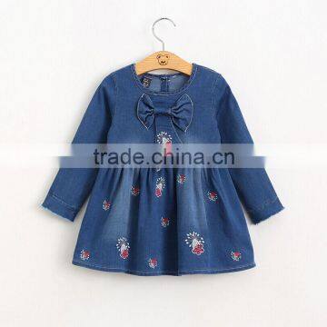 Wholesale children clothes baby girl bow denim frocks