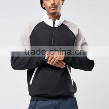 Custom Long Sleeve Funnel Zip Collar Without Hood Black Men's 80% Cotton 20% Polyester Casual Warm Pullover Sweatshirt