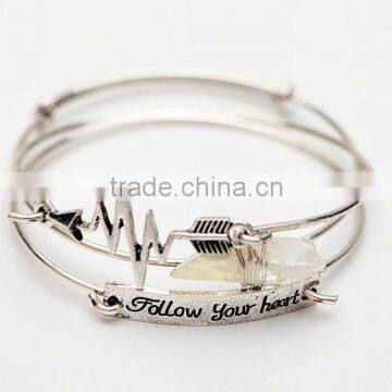 custom love words wire adjustable bangle Heartbeat design wire bangle for her gifts 2017