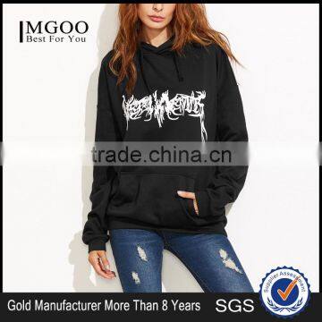 Black Abstract Custom Made Print Hoodie With Pocket Private Label Long Sleeve Hoodies Cotton French Terry