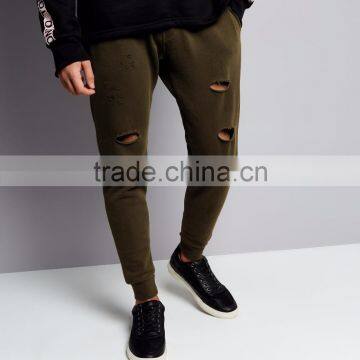 MGOO Fashion Khaki Plain Ripped Mens Joggers Custom Logo Drawstring Waist Cuffed Hem Skinny Fit Joggers With Pocket photo-2