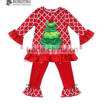 2017 New Styles Children's Christmas Outfits Baby Girls Ruffle Boutique Clothing Suit
