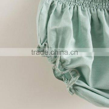 Wholesale Summer New Design Clohing Set Girl Green Star Cotton Linen Suit Match Solid Green Bloomer