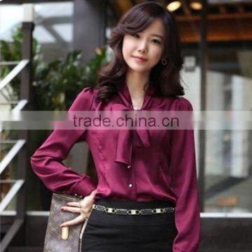 F20046B korea style long sleeve bowknot women blouse slim tops design