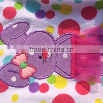 2015 New Baby Girls Kids Color Dots Bunny Easter Dress With Necklace and Headband Wholesale Set photo-3