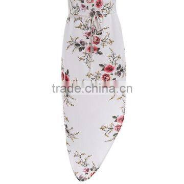 Slip Floral Printed Drawstring Waist Asymmetric Chiffon Women Dress photo-6