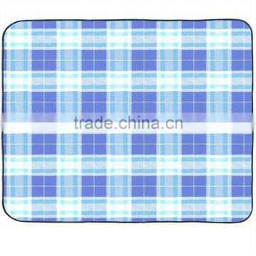 Classic Royal Blue Plaid Stripe Family Size 150X200 Picnic/Beach/Garden Waterproof Roll Up Fleece Blanket/Mat