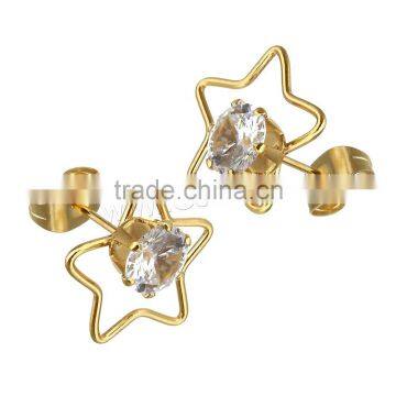 Made Stainless Steel Cubic Zirconia Star Diamond Stud Earring photo-5