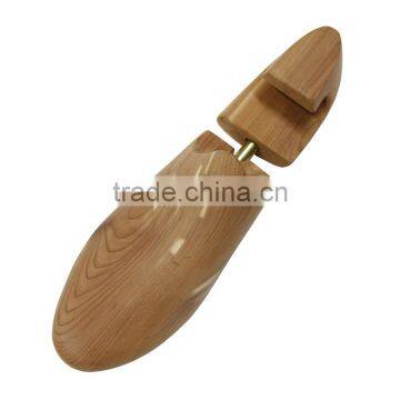 Single tube irregular shape wooden material cedar wood type shoe tree with camber end for easy hanging