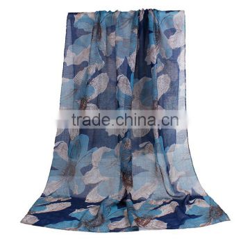 Voile Scarves & Wraps Rectangle Navy Blue Flower Fashionable Scarf