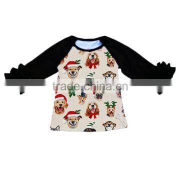 Sue Lucky 2017 new style so cute boutique baby girls Christmas raglan T-shirts wholesale