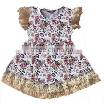 fashion design small girl flutter sleeve baby flower cotton dress tassels ruffles wholesale childrens dress