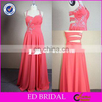 NS629 Sexy Cut Out Back Crystal Beaded Real Sample Long Red Bridesmaid Dress