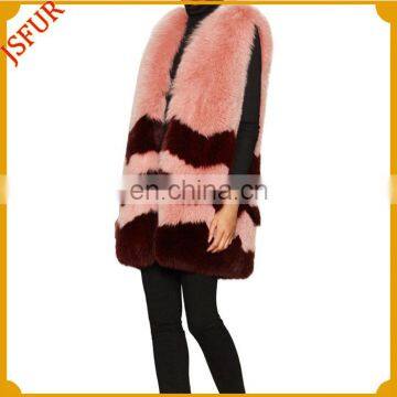 Leisure Pink Stripe Women Waiscoat Cheap Fur Vest Fur Trim