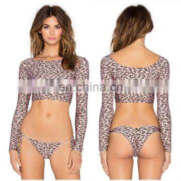 OEM custom repeat print two pieces long sleeve swimwear swimsuit women