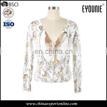 OEM Service Supply Spring With Cartoon Character Print Sweater Women Cardigan
