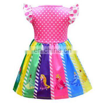 A0183# Girls Dress 2020 Summer Cotton Sleeves Print Cartoon Clothes Kids Dress