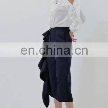 TWOTWINSTYLE Wide Leg Pants Women High Waist Ruched Loose Calf Length Patchwork Ruffles