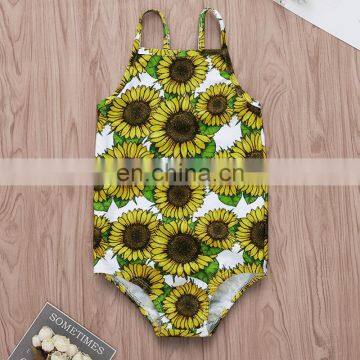 Girl Swimwear Summer Sunflower print One-Pieces Swimsuit beachwear 2-6T