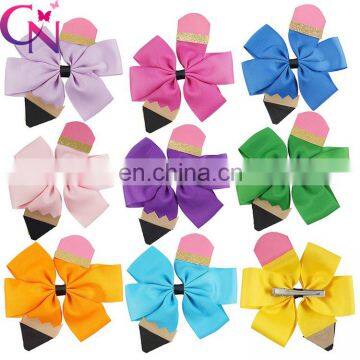 free shipping 5" Pencil Hair Bow Back to School Hair Bowknot crayon hairs clip School Hair Bows 9colors