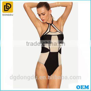 Pretty Quality Sexy One Piece Sexy Swimwear Contrast Mesh Insert Cutout One-Piece Swimwear for Women