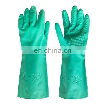 30cm green flocking lining women's winter acid and alkali resistant industrial 15mil nitrile gloves