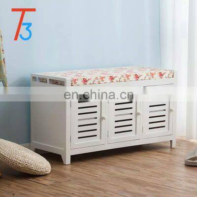 Wooden Storage Bench Chest cabinet with cushion seat for shoe change