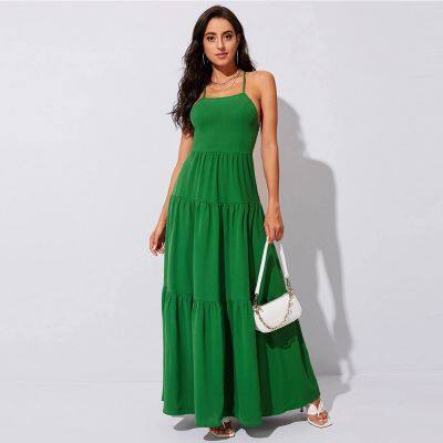 New Large Swing Waist Evening Dress Open Back Suspender Temperament Dress