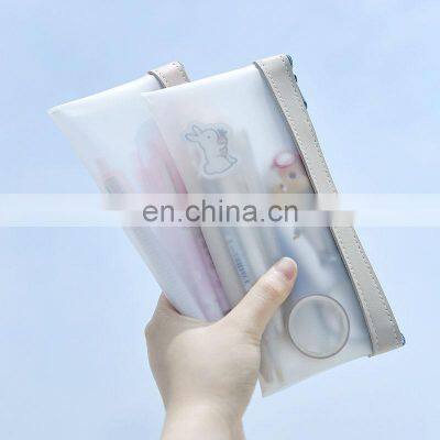 Simple Transparent TPU Leather Korean Fashion INS Pencil Bag Pouches Stationery Organizer Pencil Case Pencilcase School Pen Case photo-4