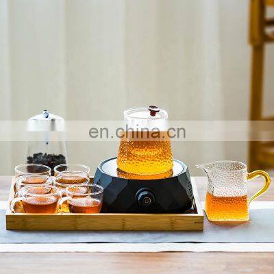 Luxury tea set glass clear tea pot set with heater and tea cup set