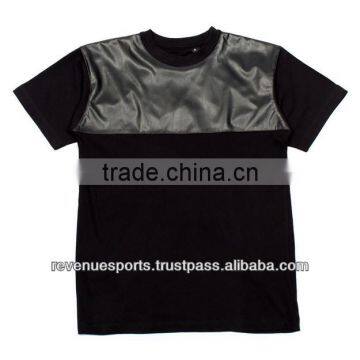 Fashion leather t-shirt: New design t-shirt: Cotton and leather t-shirt