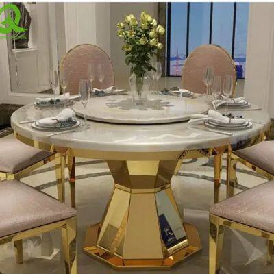 High Quality Luxury Gold Stainless Steel Dining Table Marble Top Restaurant Table For Home Hotel