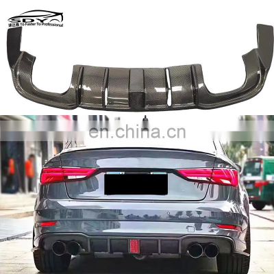 A3 S3 Sline Carbon Fiber Rear Diffuser With LED Light Rear Bumper Lip For Audi A3 S3 8V Sedan