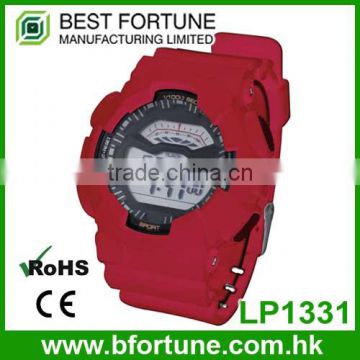 LP1331_Red PU Strap graphic pattarn print Multifunction Digital LCD Display set digital wrist stock watch