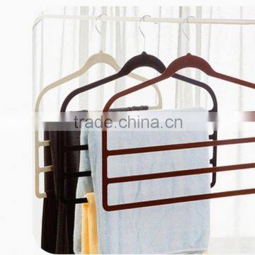 Trouser velvet hanger four layers scarf rack four non slip bars black pants hanger