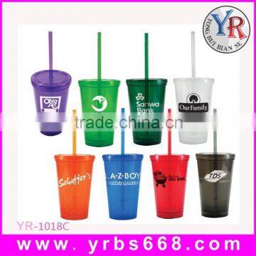 Custom photo insert double tumbler mugs palstic with straw