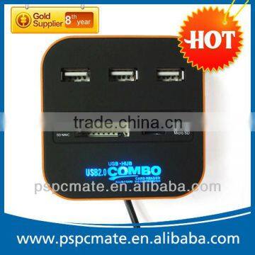 led logo hub 4 port usb and card reader combo as gifts item