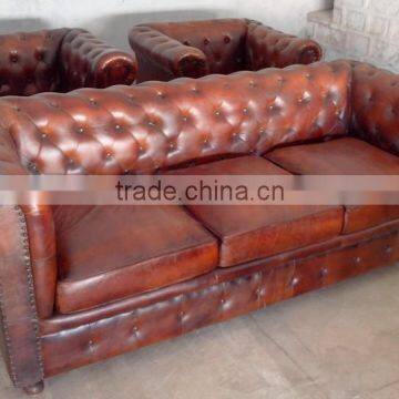 3 Seater Leather Sofa in Mango Wood photo-3