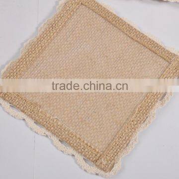 Square Crochet Coasters With Lace Trims,hot Burlap Fabric Crochet Doilies photo-4