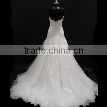 Factory Real Sample! 2016 New Elegant Mermaid Sweetheart Full Skirt Long Train Lace Wedding Dress photo-4