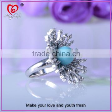 100% white gold plated blue zircon ring metal factory ring new design ring for lovers