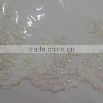 2016 embroidery lace applique lace patch with pearl beads and embroidery motif