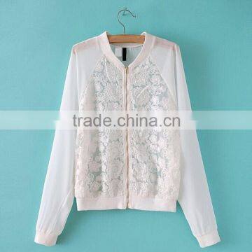 New sexy designer stylish transparent chiffon sun protective jacket with embroidery flower