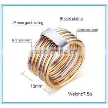 2016 Jewelry 18K Gold Plated Stainless Steel Multi Layer Fashion 6 layer Cocktail Party Ring Set Jewelry