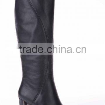 OB39 Fashion Block High Heel Boots Genuine Leather Black Boots Knee Boots for Women