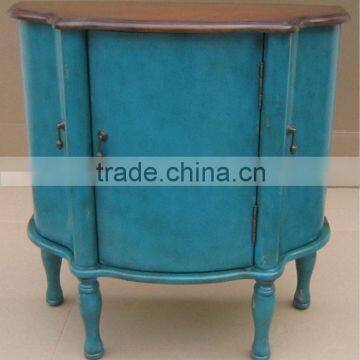 Hand painted Three doors blue cabinet withTwo Tone,antique solid wooden living room cabinet