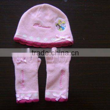 children knitted hat and glove sets with embroidery logo